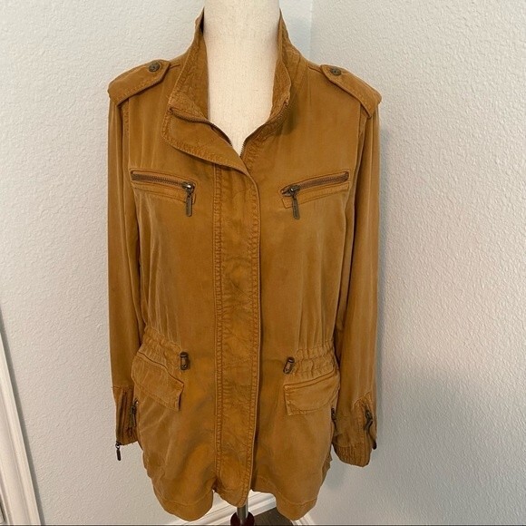 Max Jeans Suede Like Jacket Bomber Moto Safari Rust Multi Zip Pockets SZ S - Picture 1 of 16